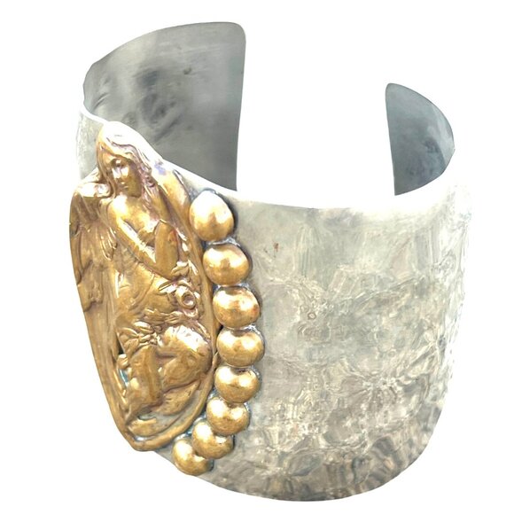 Louis Booth Designer Art Nouveau Style Hand Crafted Hammered Metal Cuff Bracelet - Picture 4 of 8